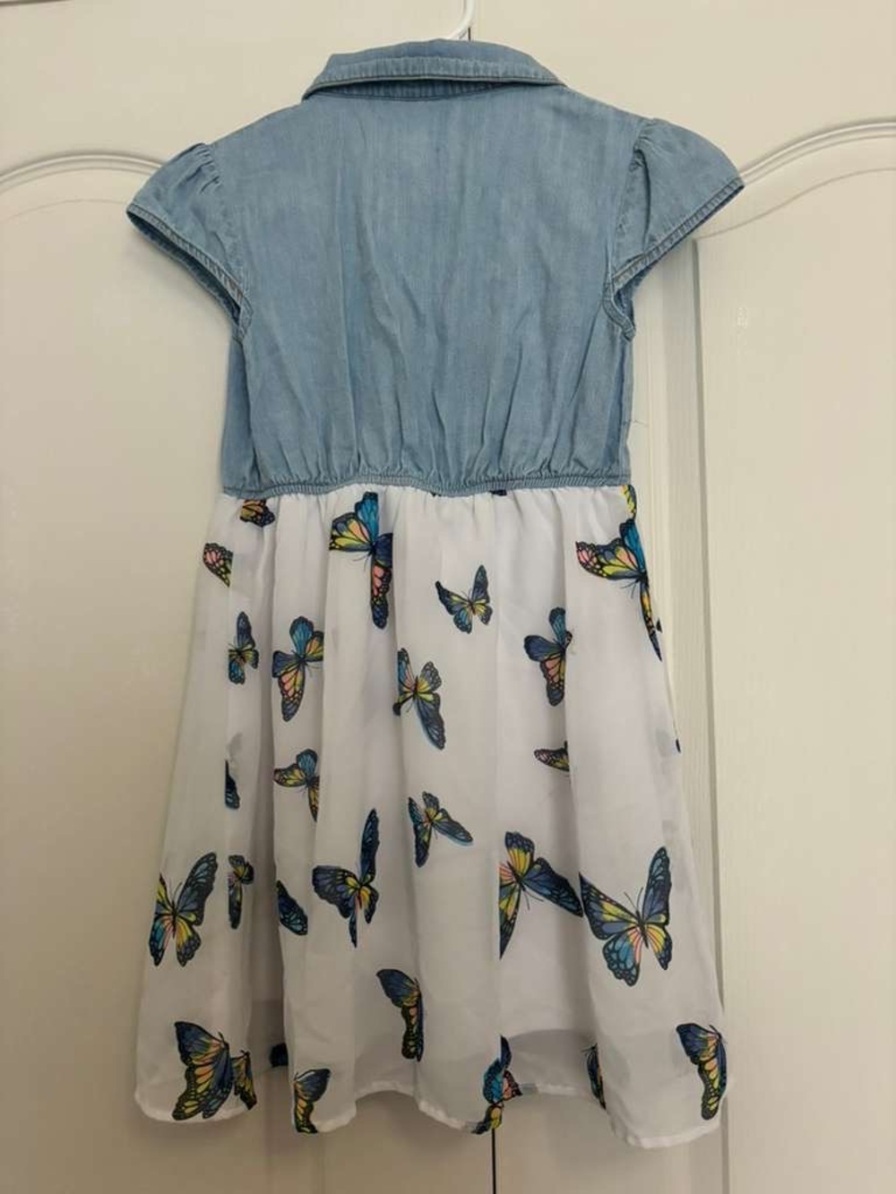 wonder nation Denim-Top Butterfly Print Dress - Blue & White - Picture 4 of 5